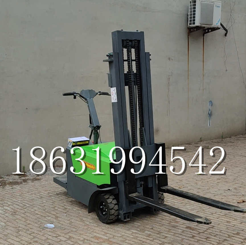 柳州市优程全电动叉车插腿式堆高车液压装卸车1.5吨升高小型站驾式铲车